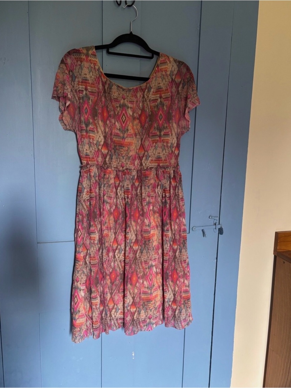 Anthropologie Coral Pink Geometric-Print Midi Dress